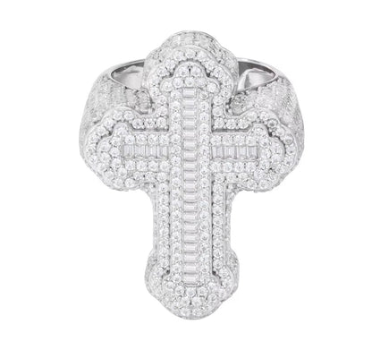 RELIGIOUS- 27 mm 925 Sterling Silver Moissanite cross shaped ring