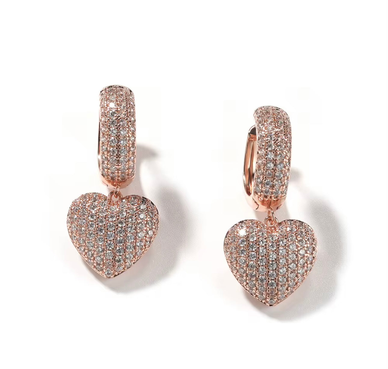 HEART DROP- 14 mm Iced out dangling heart earrings
