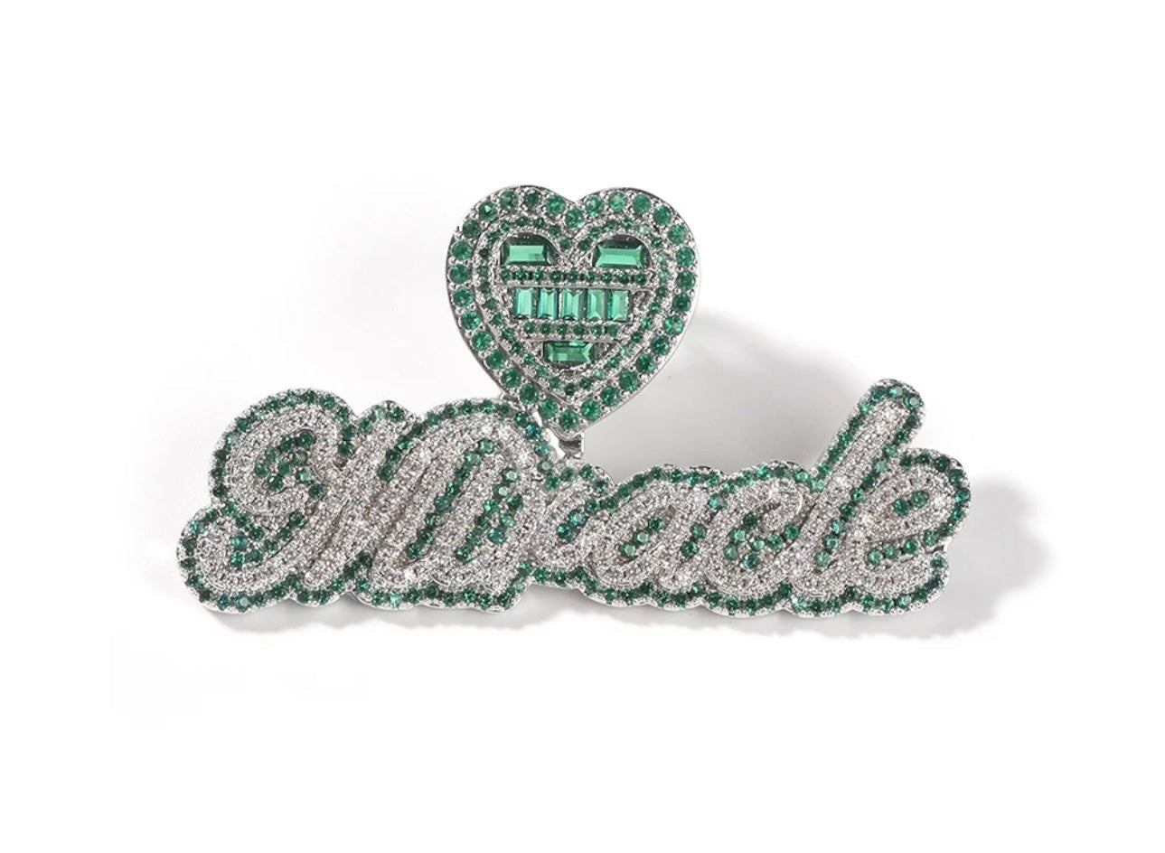 EMERALD - Green heart hook nameplate pendant