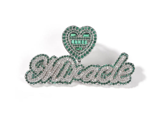 EMERALD - Green heart hook nameplate pendant
