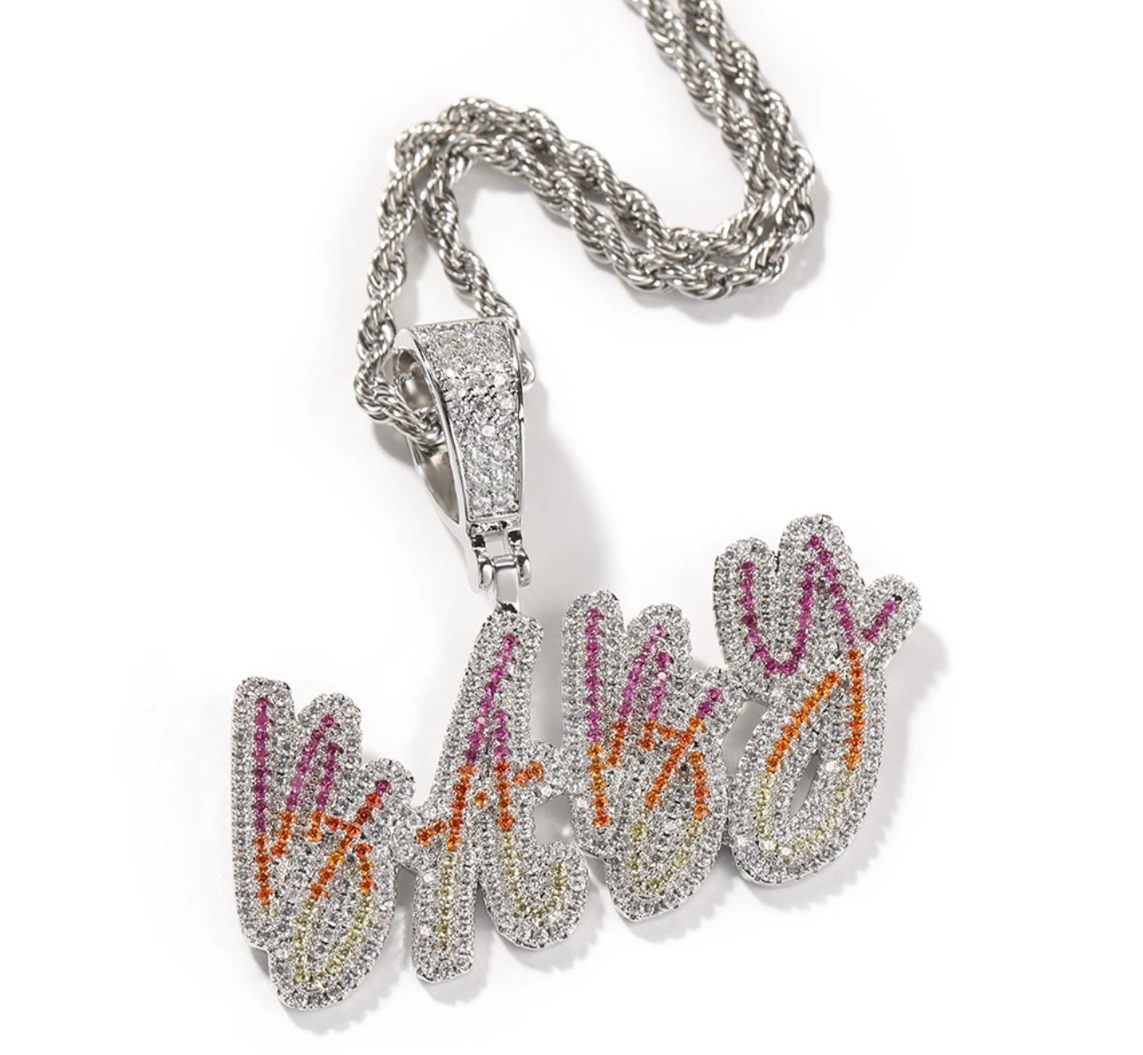 FIRE- 5.3 cm Three color gradient nameplate pendant