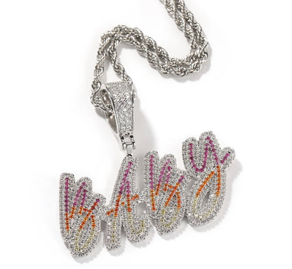 FIRE- 5.3 cm Three color gradient nameplate pendant