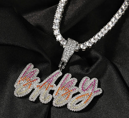 FIRE- 5.3 cm Three color gradient nameplate pendant