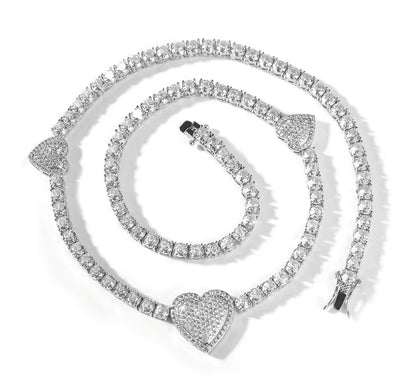 VALENTINE - 4 mm Three heart tennis chain