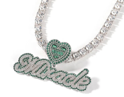 EMERALD - Green heart hook nameplate pendant