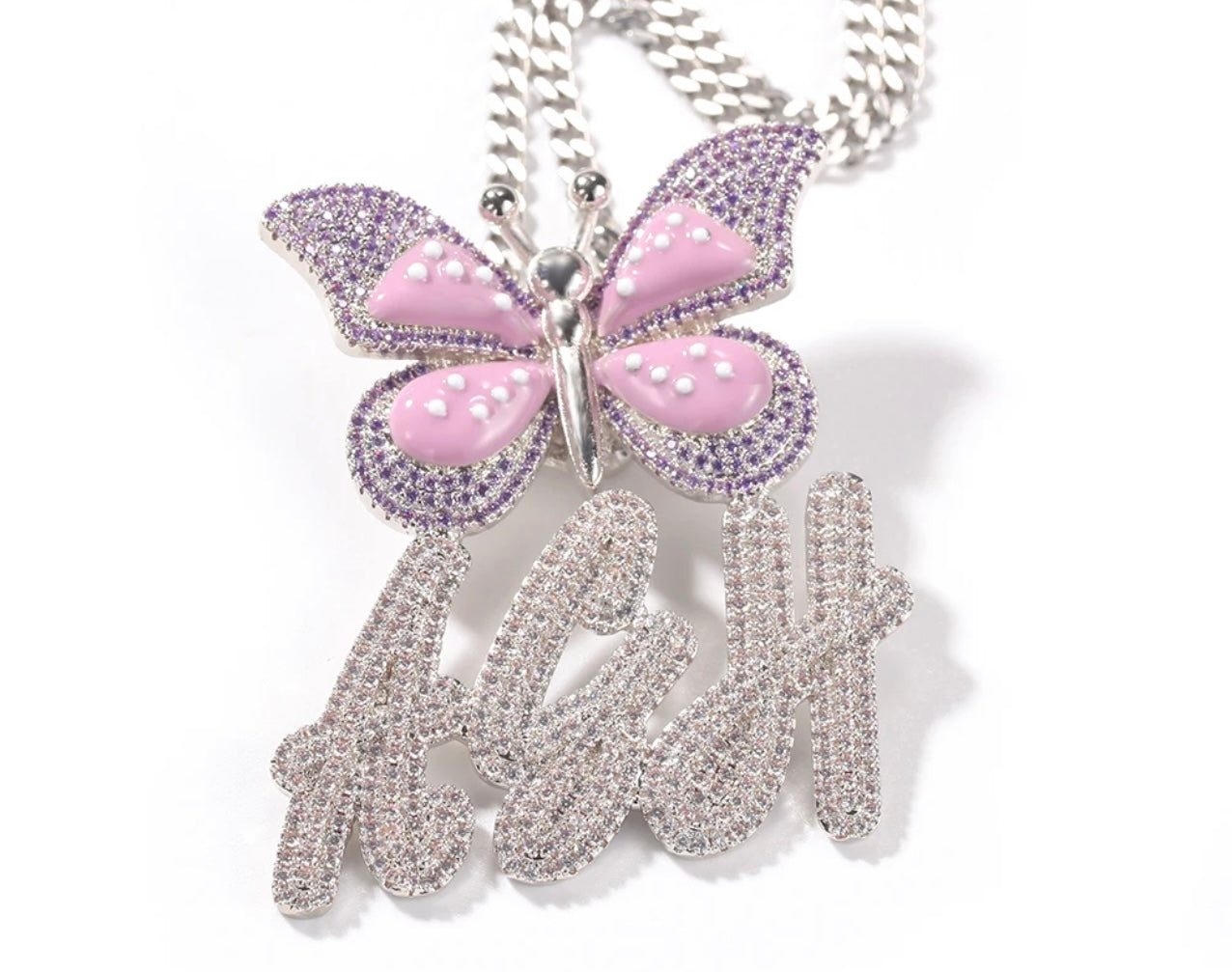 BUTTERFLY ICE- Butterfly nameplate pendant
