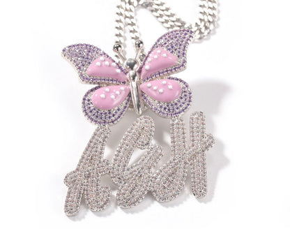 BUTTERFLY ICE- Butterfly nameplate pendant